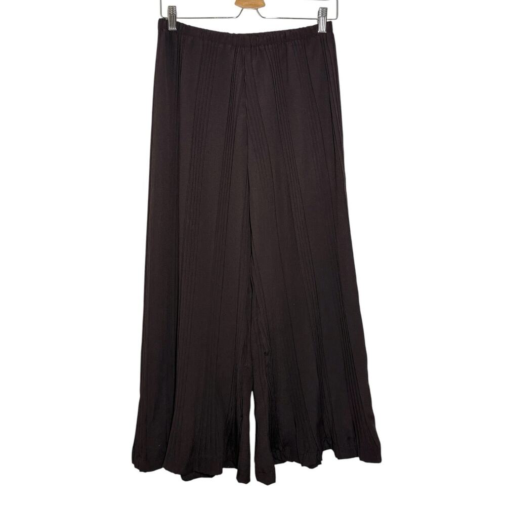 Babette New Brown Espresso Pleated Pull On Lagenlook Wide Leg Crop Pants Medium